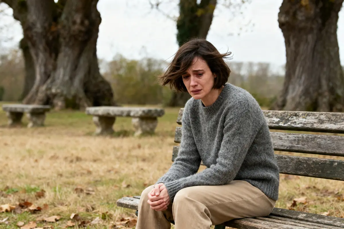 Femme triste assise sur un banc, illustrant la cause émotionnelle de la diverticule