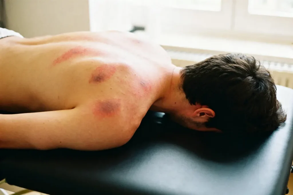 Homme avec des contusions sur le dos montrant les effets secondaires du massage Tuina