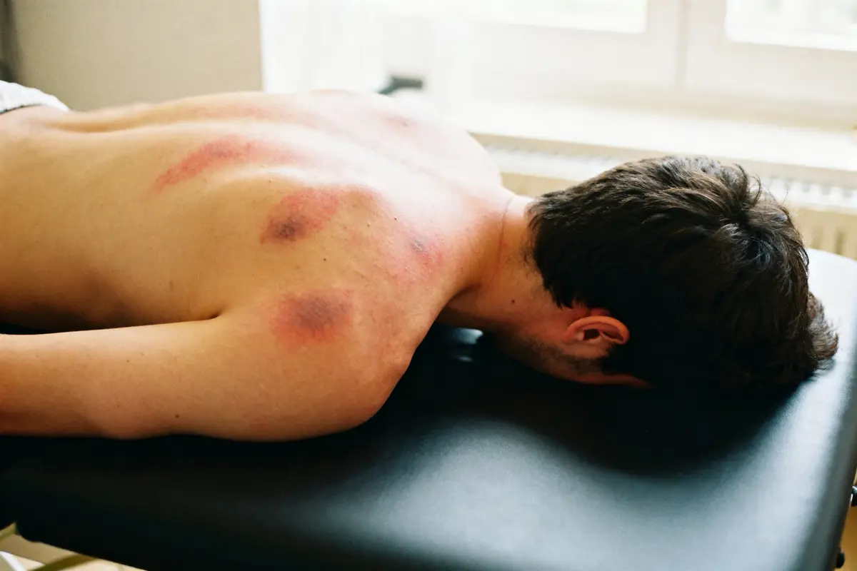 Homme avec des contusions sur le dos montrant les effets secondaires du massage Tuina