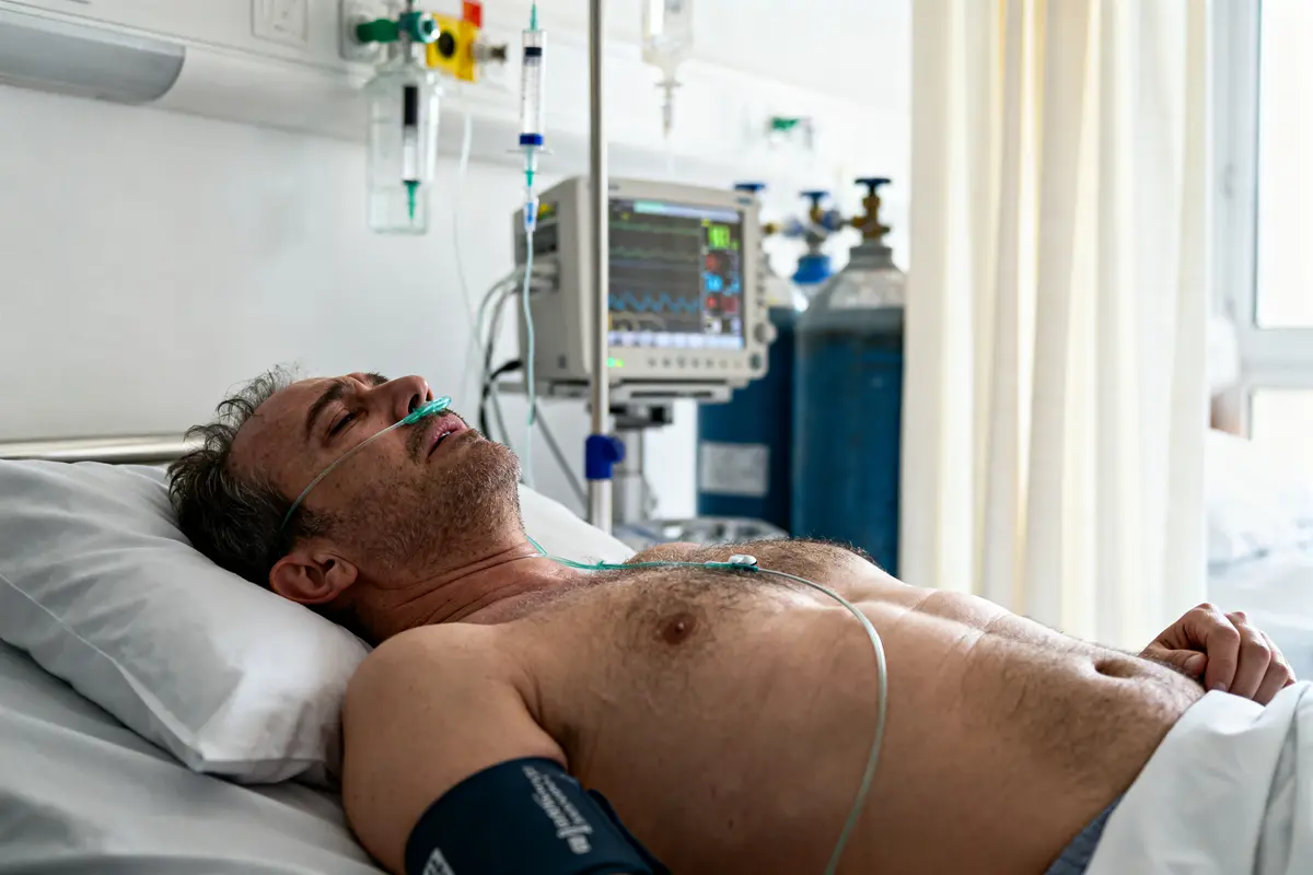 pexels-michal-pech-213601-757318 (1) Un homme alité sous assistance respiratoire en hôpital évoquant l'espérance de vie avec de l’eau dans les poumons