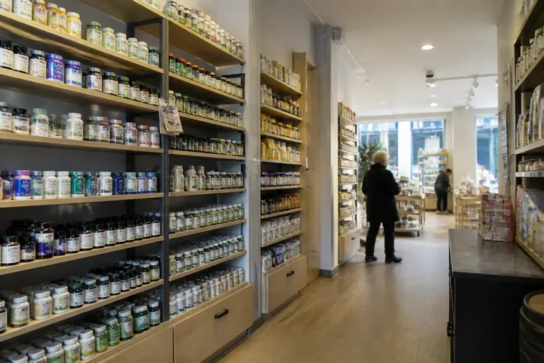 Rayons de compléments alimentaires Celyatis dans un magasin bio lumineux