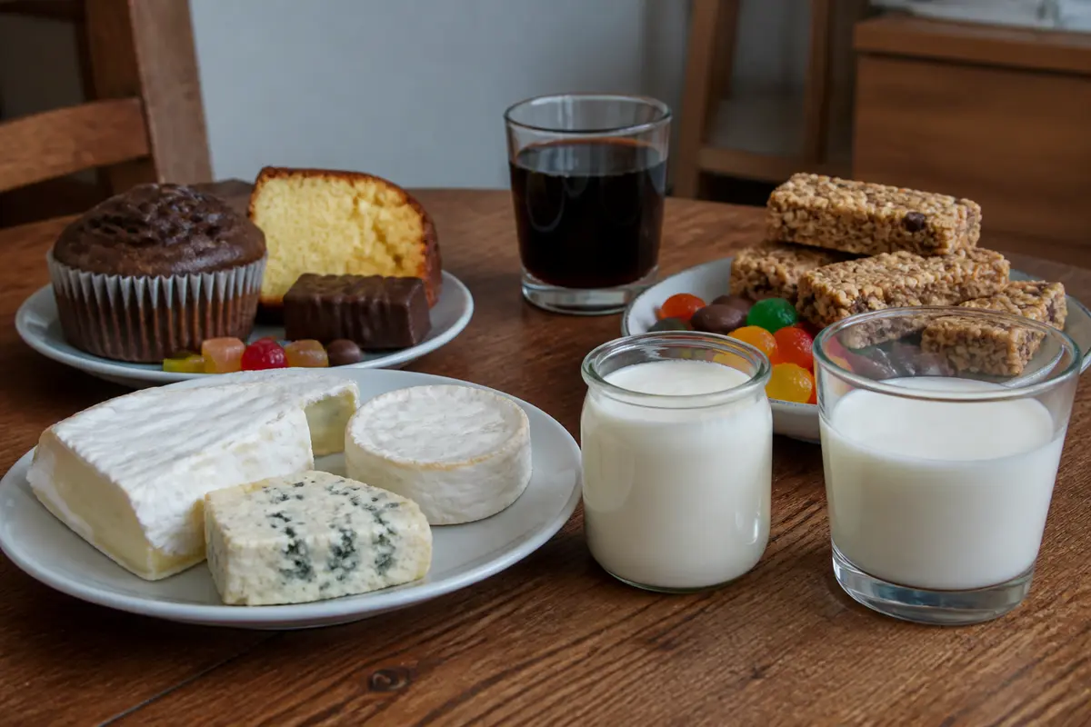 pexels-michal-pech-213601-757318 (1) Assortiment de gâteaux, bonbons, lait et fromages, aliments à éviter avec le caséum